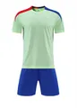 Professional breathable green football training jersey set with matching blue shorts. - Light Green