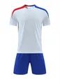 Professional blank soccer training kit featuring a white jersey with red and blue accents - White