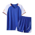 Blue and white quick-dry men's soccer jersey set with V-neck shirt and shorts - 16 / Top And Bottom / Blue