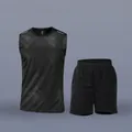Quick-dry black sports tank top and shorts set for fitness and running - M / Top And Bottom / Black