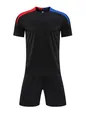 Professional black soccer training jersey and shorts set with red and blue shoulder accents - 130 / Top And Bottom / Black