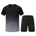 Men's quick-dry athletic set featuring a grey gradient T-shirt and black shorts - M / Top And Bottom (6801) / Black and Gray