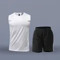 Breathable quick-dry sports vest and shorts set in white for running and fitness gym - M / Top And Bottom / White
