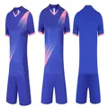 Blue soccer training uniform set with pink gradient graphics, short sleeve jersey and shorts - 4XS / Top And Bottom / 112 Bright Blue