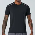 T-shirt de sport noir à séchage rapide pour hommes avec bandes réfléchissantes - Noir