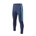 Detailansicht einer dunkelblauen atmungsaktiven Sporthose mit hellblauem Seitenstreifen - 3XS / Unterteile / Marineblau