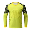 Front view of yellow long-sleeve goalkeeper soccer jersey with honeycomb chest padding - 20 / Tops / Yellow