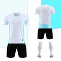 Complete white and light blue soccer uniform set including jersey, black shorts and socks - 4XS / Top And Bottom / White