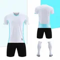 Complete white and light blue soccer uniform set including jersey, black shorts and socks - 4XS / Top And Bottom / White