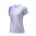 Weißes, schnelltrocknendes Badminton-T-Shirt mit pinkfarbenem Farbverlauf - M / Oberteil Und Unterteil / Rauchviolett