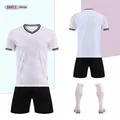 Short-sleeved soccer uniform set in white and pink for training and matches, SKU D8872 - 4XS / Top And Bottom / White