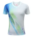 Atmungsaktives weißes Eisseiden-Badminton-Sport-T-Shirt mit blau-grüner Grafik - M / Oberteil Und Unterteil / Lichtsauerstoffweiß (1606 Weiblich)