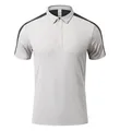 Premium men's quick-dry sports polo shirt in grey with black shoulder stripes detail - Khaki Grey