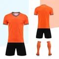 Fluorescent orange custom soccer uniform set includes jersey, black shorts and socks - 4XS / Top And Bottom / Fluorescent Orange