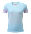 Atmungsaktives Badminton-Sport-T-Shirt aus Eisseide in Hellblau mit rosa Farbverlauf Ärmel. - M / Oberteil Und Unterteil / Damen-Himmelblau
