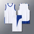 American style narrow shoulder basketball jersey set in white and royal blue colors - 3XS / Top And Bottom / White Blue