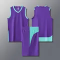 Professional purple and cyan American style basketball jersey and shorts set model 612# - 3XS (110-120CM) / Top And Bottom / Purple
