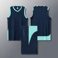 American style narrow shoulder basketball jersey set for adults and kids in royal blue - 3XS (110-120CM) / Top And Bottom / Sapphire Blue