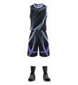 Set completo da basket sportivo con motivi astratti viola e scarpe da ginnastica nere atletiche - Nero