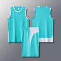Lake blue narrow shoulder basketball jersey set for men and kids style 612# - 3XS (110-120CM) / Top And Bottom / Lake Blue