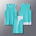 Lake blue narrow shoulder basketball jersey set for men and kids style 612# - 3XS (110-120CM) / Top And Bottom / Lake Blue