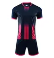 Ensemble de football bleu marine à séchage rapide avec rayures roses et short - 3XS / Haut Et Bas / Bleu saphir