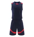 Professional navy blue basketball training jersey and matching shorts set with red accents - L / Top And Bottom / Sapphire Blue