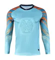 Detailed view of a light blue goalkeeper jersey featuring a hexagonal embossed chest logo - XXS / Top And Bottom / Light Blue