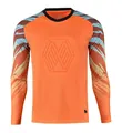 Front view of orange goalkeeper jersey with patterned sleeves and embossed chest logo. - Orange