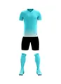 Professional cyan soccer uniform set with sublimated jersey, black shorts and cleats - 4XS / Top And Bottom / Bright Blue