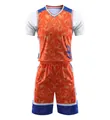 Detailed view of orange and blue geometric pattern short-sleeve basketball jersey suit - S / Top And Bottom / Orange