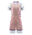 Short sleeve basketball jersey set with peach and white abstract crystal pattern detail - S / Top And Bottom / Pink