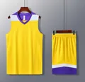 Macro view of yellow quick-dry breathable basketball jersey set for college training - 5XS / Top And Bottom / Yellow