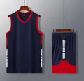 Royal blue basketball jersey set with red and white accents, style 215 sports uniform - Sapphire Blue