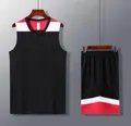 Detailed view of quick-drying breathable basketball uniform set in black and red - 5XS / Top And Bottom / Black