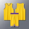 Ensemble maillot de basket jaune vif avec bordures géométriques violettes pour le sport - 3XS / Haut Et Bas / Jaune