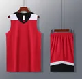 Red quick-dry basketball jersey set with black and white color-blocking detail design - 6XL / Top And Bottom / Red