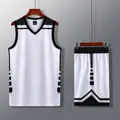High-quality men's white and black basketball jersey set with training singlet and shorts - 3XS / Top And Bottom / White