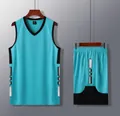 Detailed view of a lake blue basketball jersey set for training and sports competitions. - Lake Blue