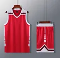 Ademende rood-witte basketbaljersey en shortset met sportieve strepen, model 216# - Rood