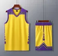 Yellow and purple basketball uniform set with jersey and shorts for summer training - 3XS / Top And Bottom / Yellow