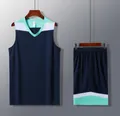 Detailansicht Basketball-Trikot-Set in Marineblau mit blau-weißem Farbblock - Saphirblau