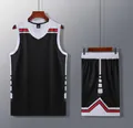 Conjunto de camiseta de baloncesto negra con detalles de rayas rojas y blancas - 3XS / Top Y Pantalón / Negro