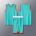 Detail of men's basketball jersey and shorts set in lake blue with patterns - 3XS / Top And Bottom / Lake Blue