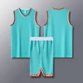 Détail de l'ensemble maillot et short de basket pour homme en bleu lac avec motifs - 3XS / Haut Et Bas / Bleu lac