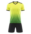 Detailed view of yellow and green gradient soccer jersey set for kids and men with shorts - 3XS / Top And Bottom / Yellow