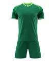 Green soccer jersey set with chevron pattern and neon V-neck for team training sports - Child 3XS (Recommended Height 120-130CM) / Top And Bottom / Dark Green