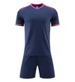 Dark blue soccer training uniform set with pink trim and stylish chevron patterns - Child 3XS (Recommended Height 120-130CM) / Top And Bottom / Sapphire Blue