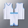 White basketball jersey and shorts set with blue and orange geometric trim patterns - White
