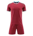 Maroon soccer training jersey set with blue accents and V-pattern for men team sports - Child 3XS (Recommended Height 120-130CM) / Top And Bottom / Burgundy